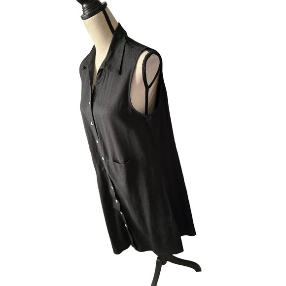 For Cynthia Dress Black Linen Viscose Blend Button Front Asymmetrical Medium - Picture 2 of 6